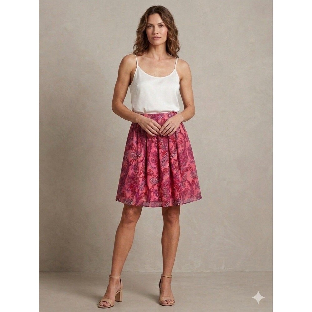 J.Crew Skirt Womens 12 Pink 100% Silk Floral Chiffon Pleated Layered Short Lined